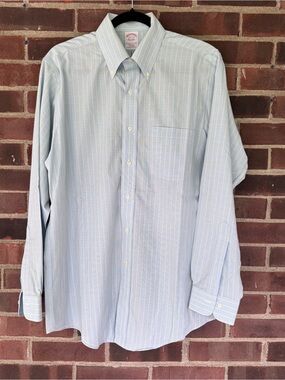 Brooks Brothers Regent 15.5-34 blue Check Non Iron Supima Cotton Dress Shirt